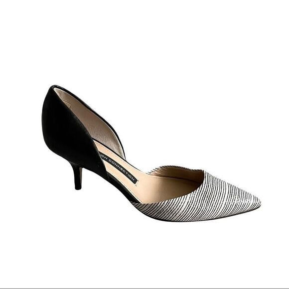 FRENCH CONNECTION Effie Pointy Toe Kitten Heel Pumps Black White Leather 35.5 - Picture 2 of 10